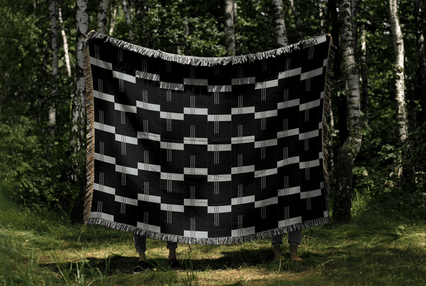 Black & Baby Blue Modern Minimalist Woven Blanket