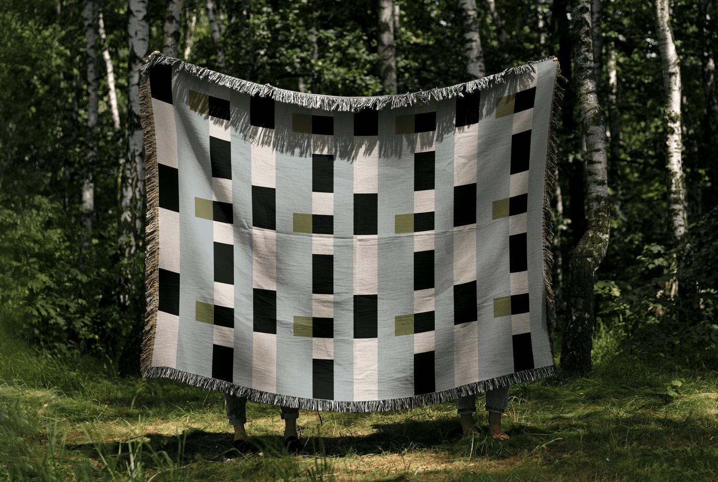 Baby Blue Bauhaus Grid Woven Throw Blanket