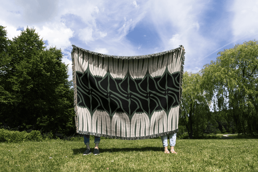 Green Botanical Woven Cotton Blanket