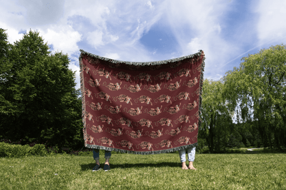 Maroon Vintage Tiger Woven Cotton Blanket