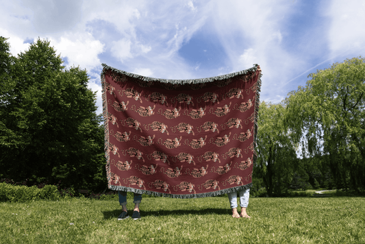 Maroon Vintage Tiger Woven Cotton Blanket