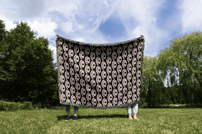 All-Seeing Eye Woven Cotton Blanket in Black and Beige