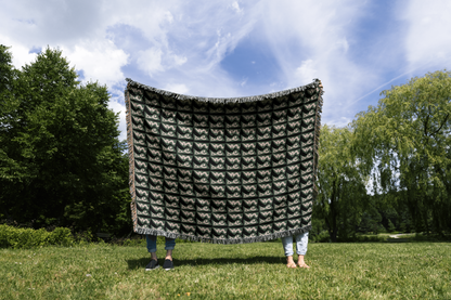 Green and Beige Abstract Modern Woven Cotton Blanket