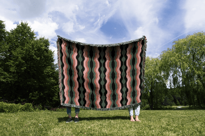 Retro Waves Woven Cotton Blanket