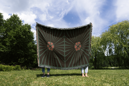 Forest Green Floral Burst Woven Blanket