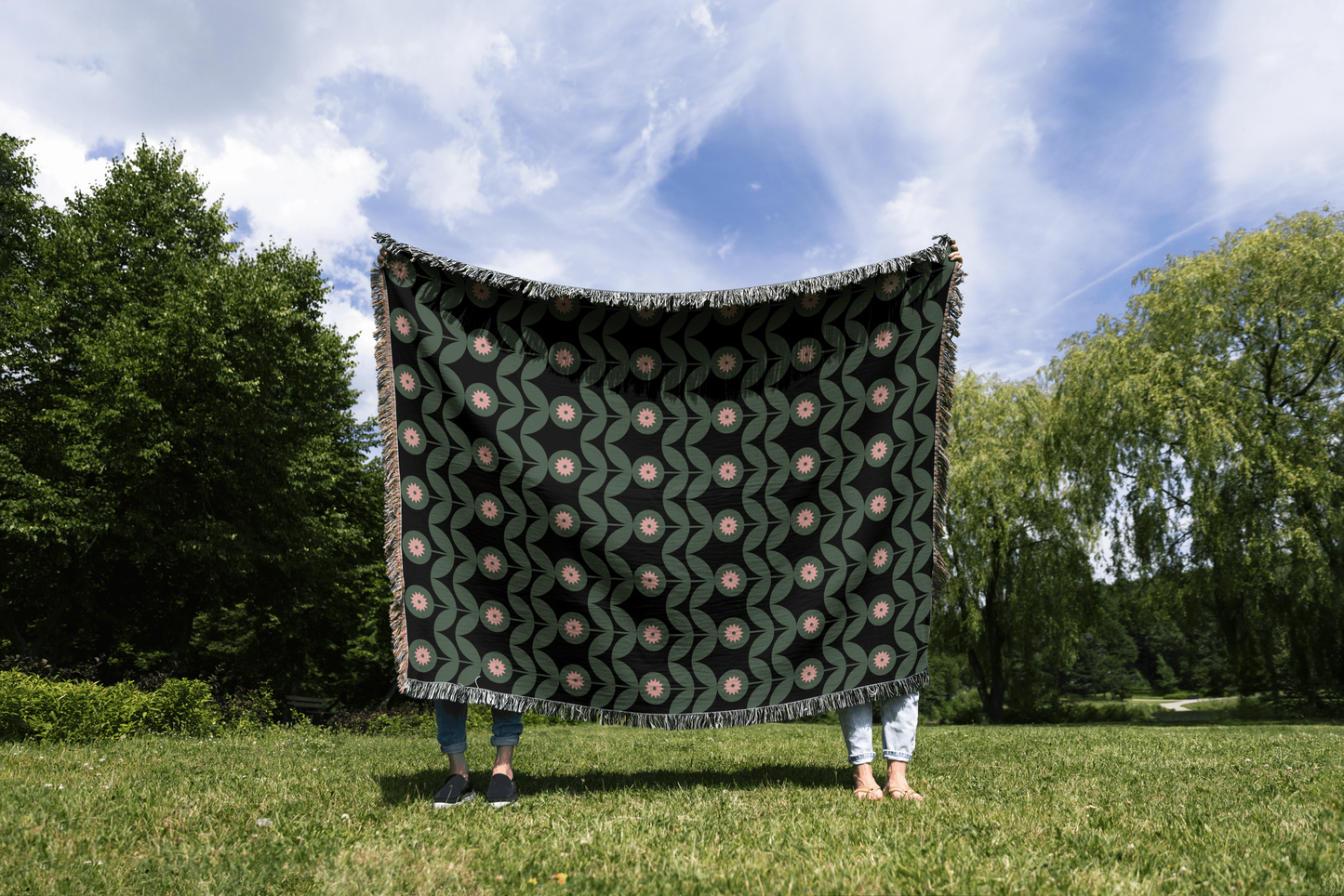 Retro Botanical Bloom Woven Throw Blanket