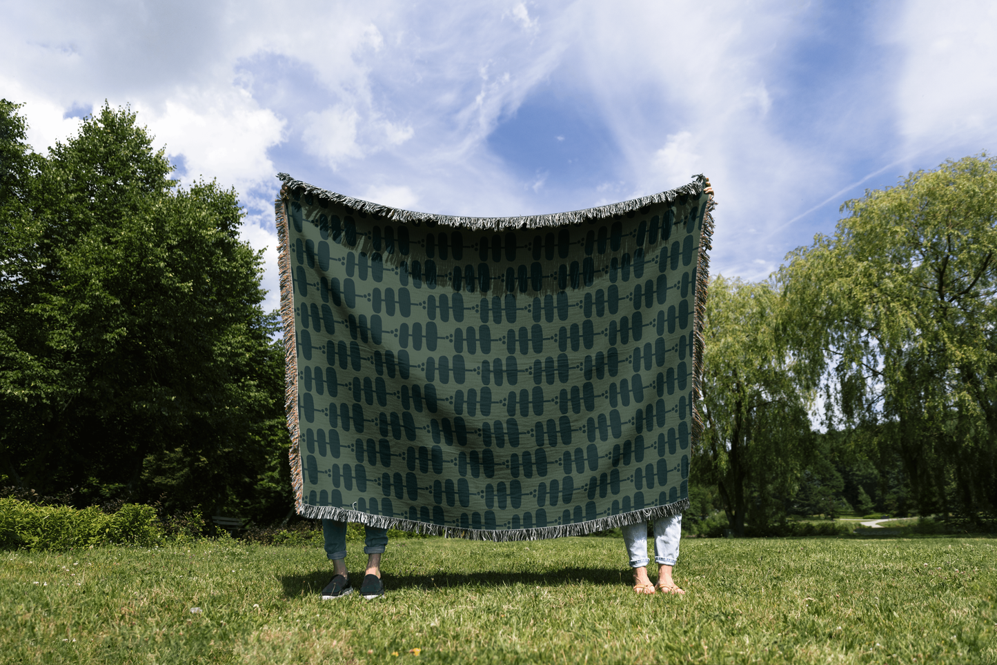 Green Modern Abstract Woven Throw Blanket