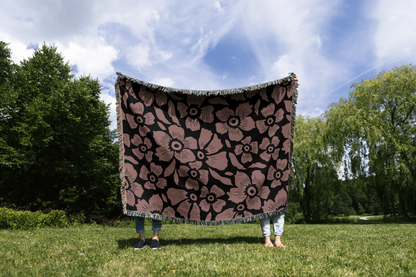 Blush Noir Floral Woven Throw Blanket