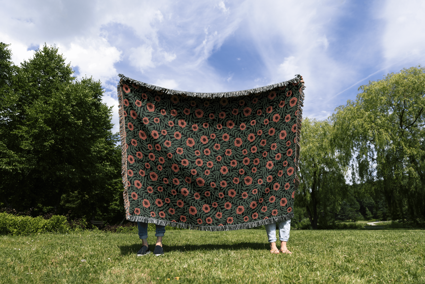 Dark Wildflower Meadow Woven Throw Blanket