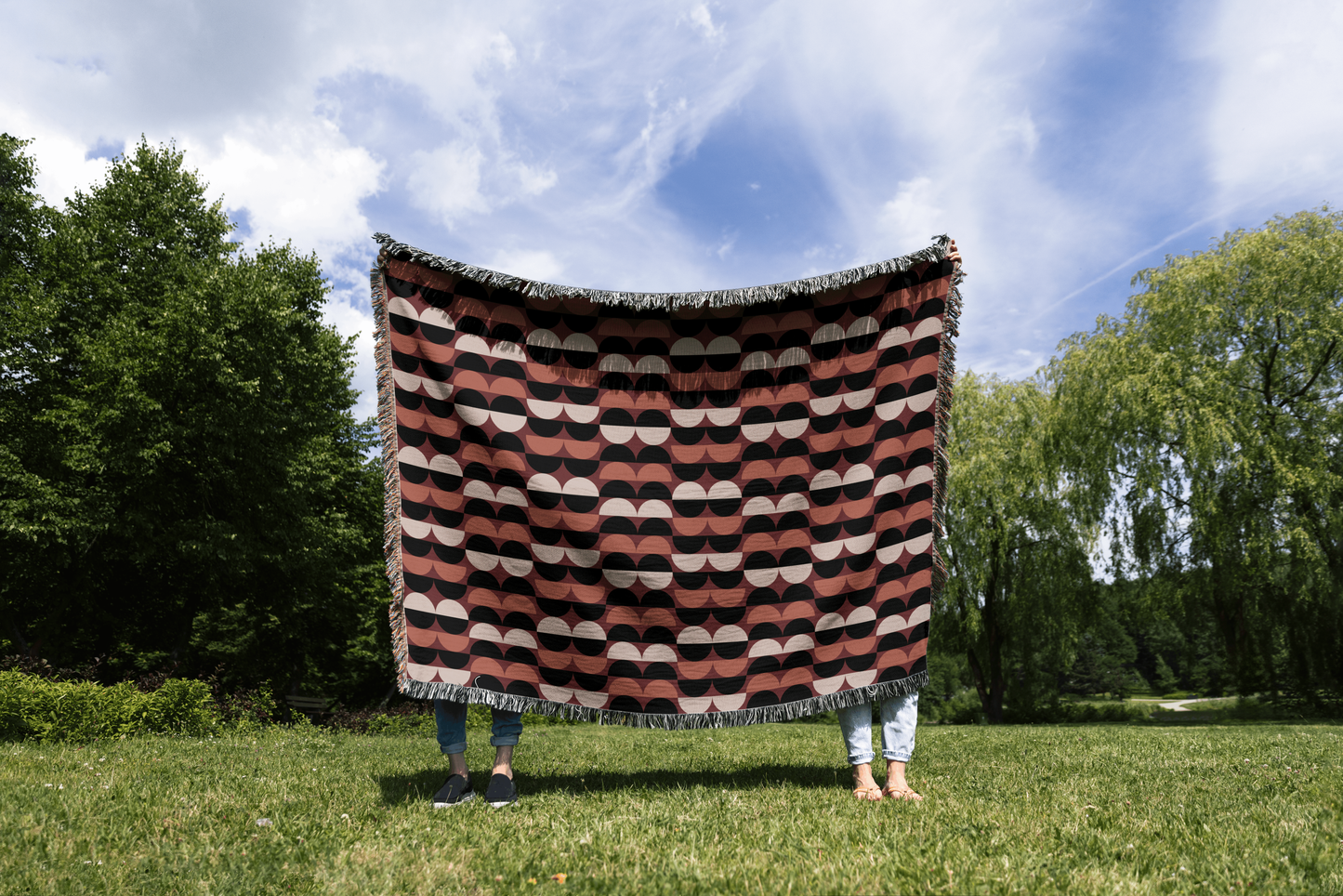 1960s Modern Geo Woven Throw Blanket