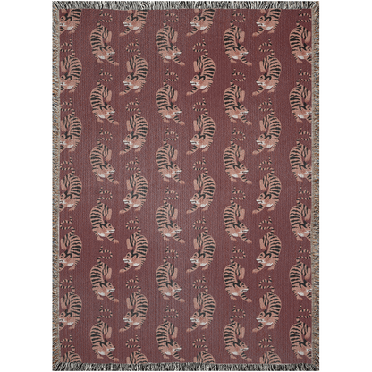 Maroon Vintage Tiger Woven Cotton Blanket