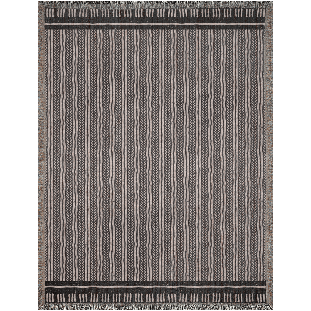 Stripe Woven Cotton Blanket in Black and Warm Beige