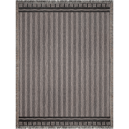 Stripe Woven Cotton Blanket in Black and Warm Beige
