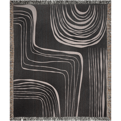 Black and Beige Minimalist Modern Lines Woven Blanket