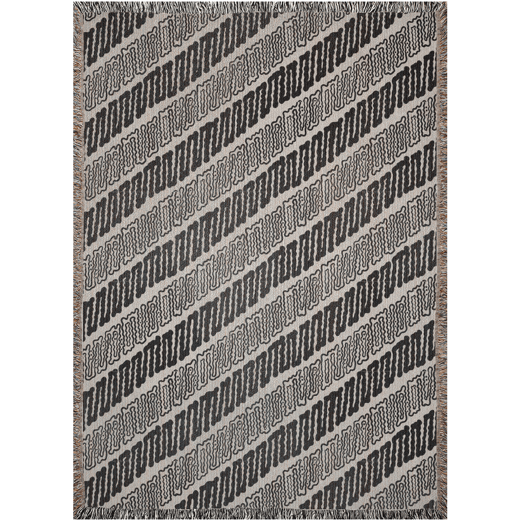 Beige and Black Abstract Modern Stripes Woven Cotton Throw Blankets - Taylor Bassam