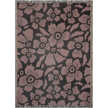 Blush Noir Floral Woven Throw Blanket