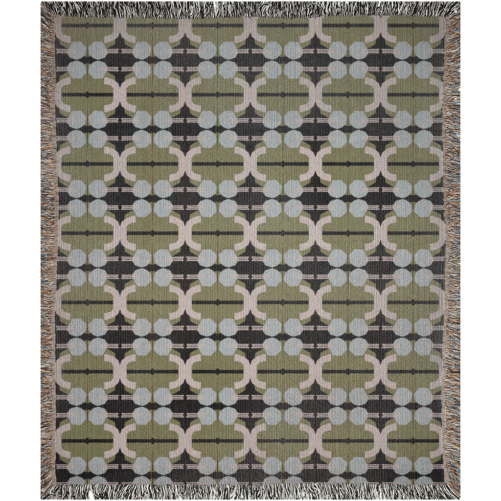 Modern Olive Green and Light Blue Woven Throw Blanket