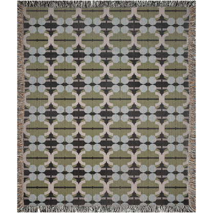 Modern Olive Green and Light Blue Woven Throw Blanket