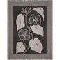 Black and Beige Botanical Woven Throw Blanket