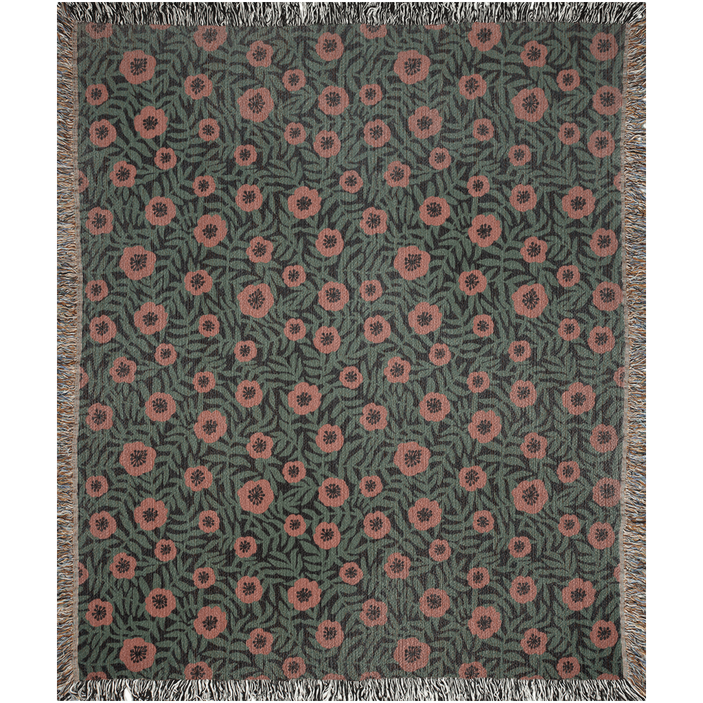 Dark Wildflower Meadow Woven Throw Blanket