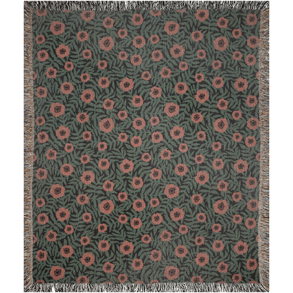 Dark Wildflower Meadow Woven Throw Blanket