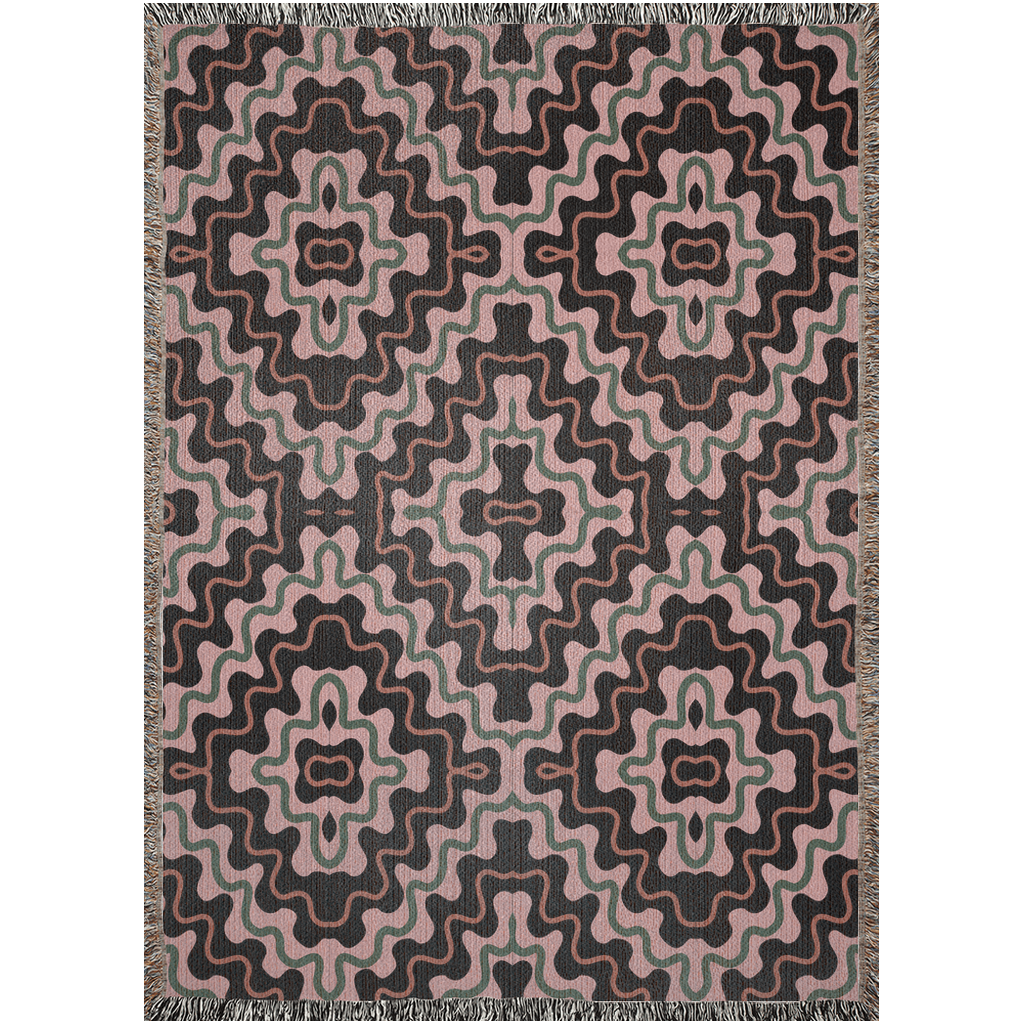 Psychedelic Pink and Black Cotton Woven Throw Blanket