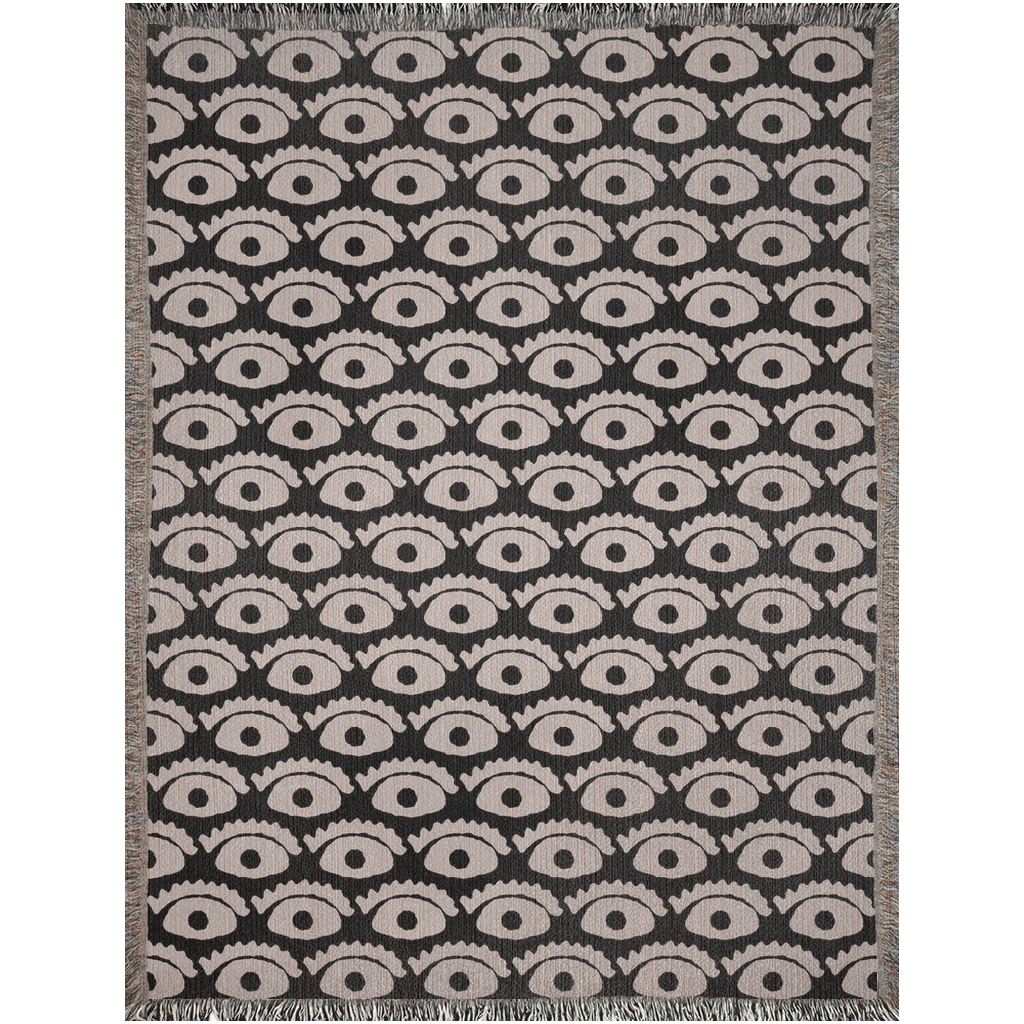 All-Seeing Eye Woven Cotton Blanket in Black and Beige
