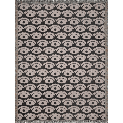 All-Seeing Eye Woven Cotton Blanket in Black and Beige