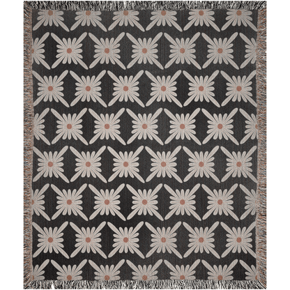 Modern Black and White Daisy Woven Cotton Throw Blankets - Taylor Bassam