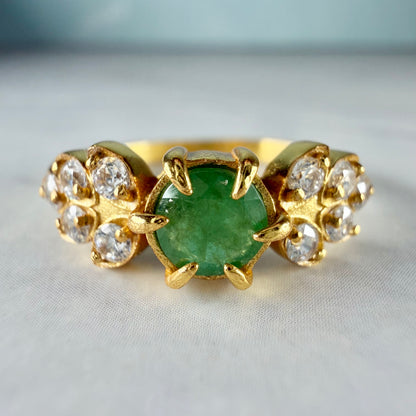 Natural Emerald Ring | 925 Sterling Silver Gold Vermeil Ring | Genuine Untreated Emerald & Natural Zircon Accent Stones