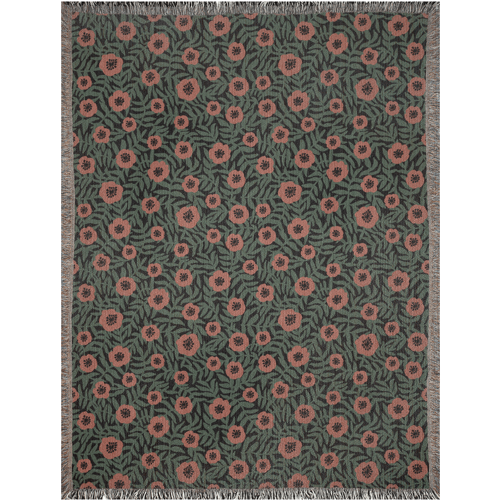 Dark Wildflower Meadow Woven Throw Blanket