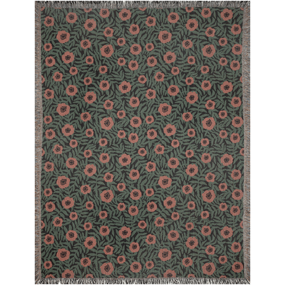 Dark Wildflower Meadow Woven Throw Blanket