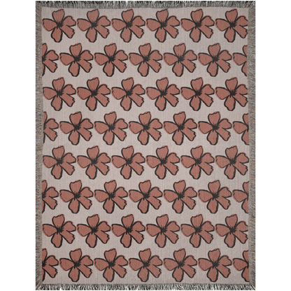 Dusty Rose and Rust Color Handdrawn Floral Woven Cotton Throw Blankets