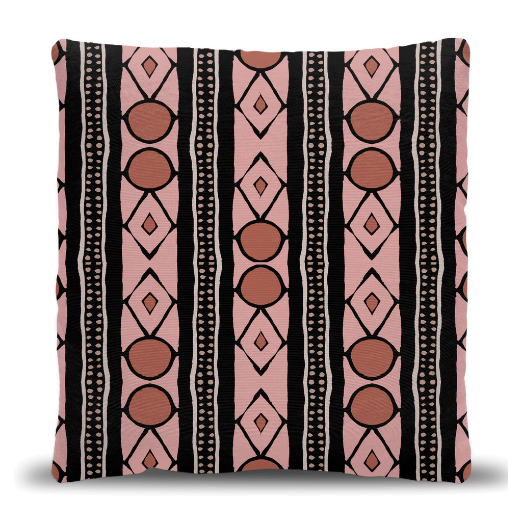 Pink and Terracotta Tribal Geometric Woven Pillow