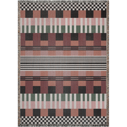 Modern Checkered Stripes Woven Throw Blanket