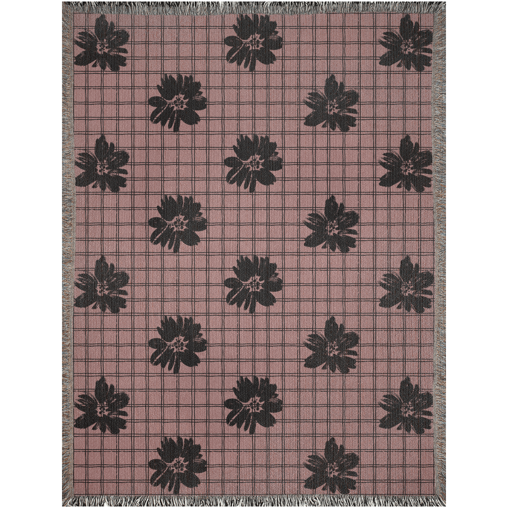 Checkered Floral Woven Throw Blanket