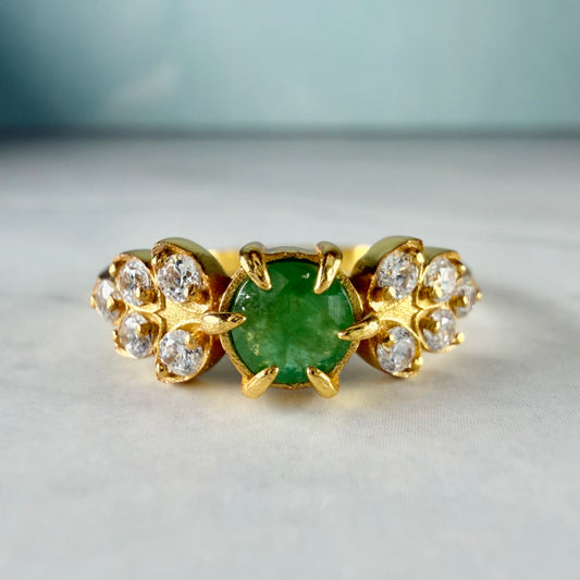 Natural Emerald Ring | 925 Sterling Silver Gold Vermeil Ring | Genuine Untreated Emerald & Natural Zircon Accent Stones