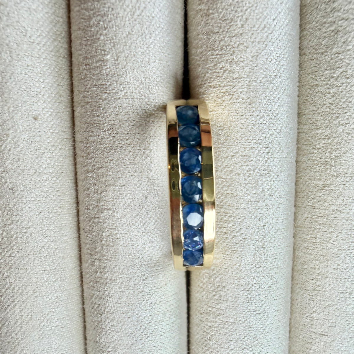 Natural Blue Sapphire Channel Ring | Gold Plated Sterling Silver, 0.91 CTW, September Birthstone