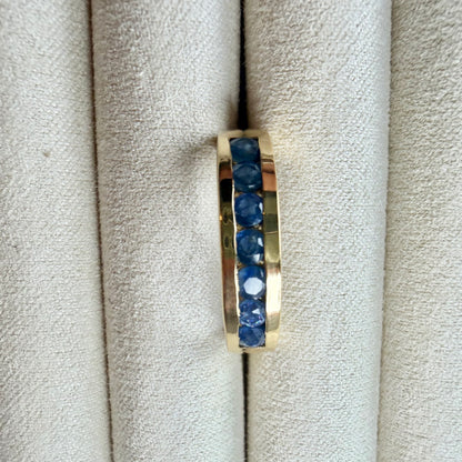 Natural Blue Sapphire Channel Ring | Gold Plated Sterling Silver, 0.91 CTW, September Birthstone