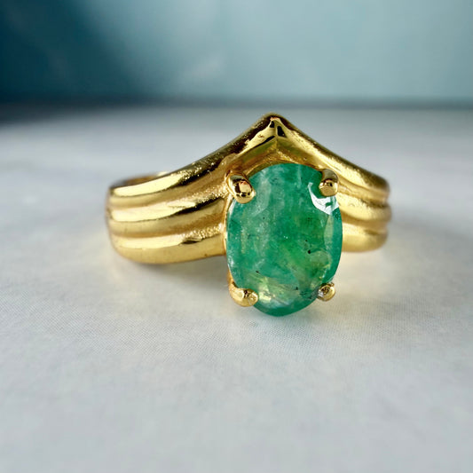 Natural 2 Ct Emerald Ring | Oval Genuine Emerald Ring | Gold Vermeil over 925 Sterling Silver | Untreated Emerald