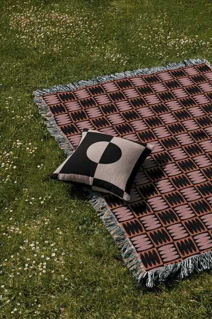 Rust and Mauve Geometric Woven Throw Blanket