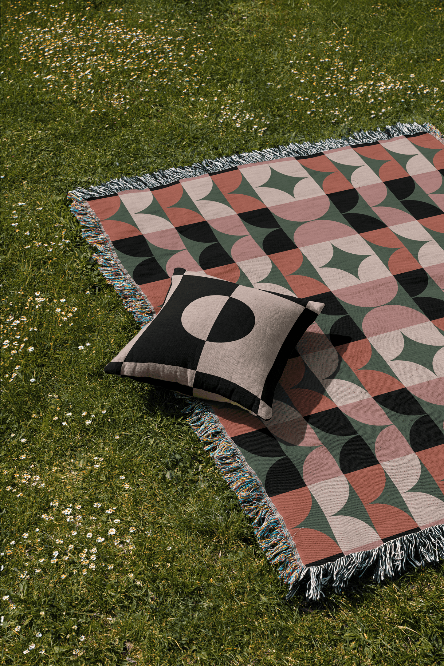 Geometric Elegance Woven Cotton Blanket