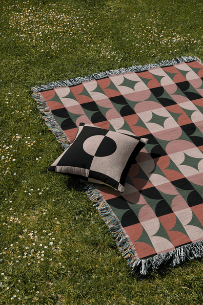 Geometric Elegance Woven Cotton Blanket