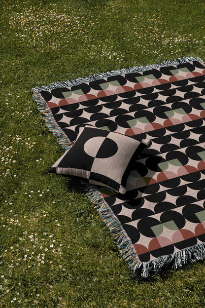 Modern Circles and Squares Geometric Cotton Blanket