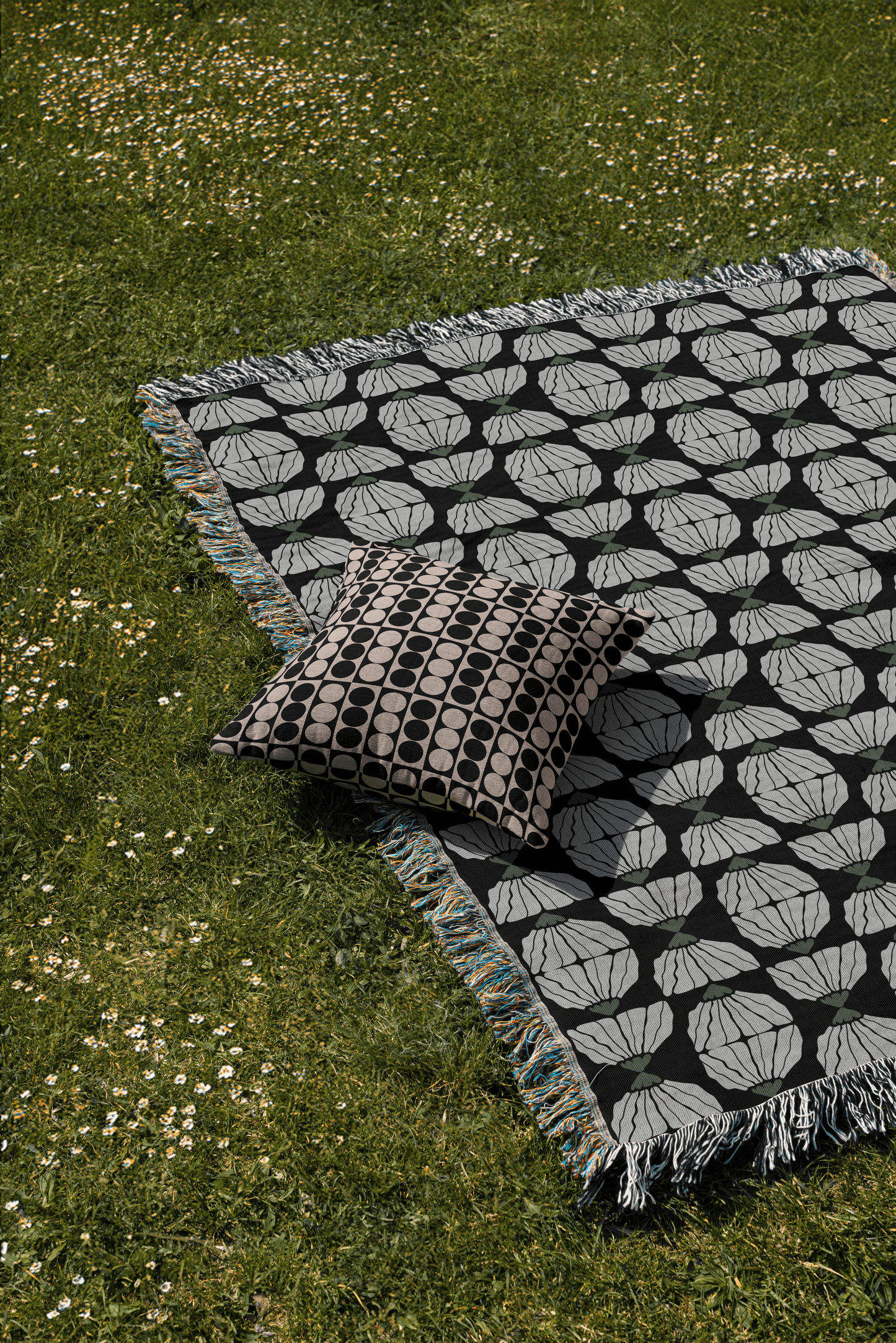 Groovy Light Blue Floral Woven Cotton Blanket