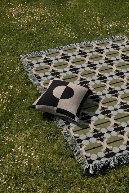 Modern Olive Green and Light Blue Woven Throw Blanket