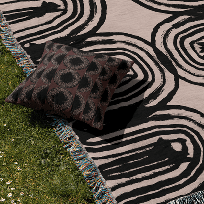 Glam Black & Burgundy Circular Woven Pillow