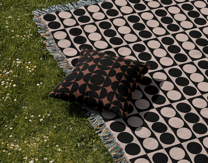 Black and Burnt Orange Retro Geometric Throw Pillow