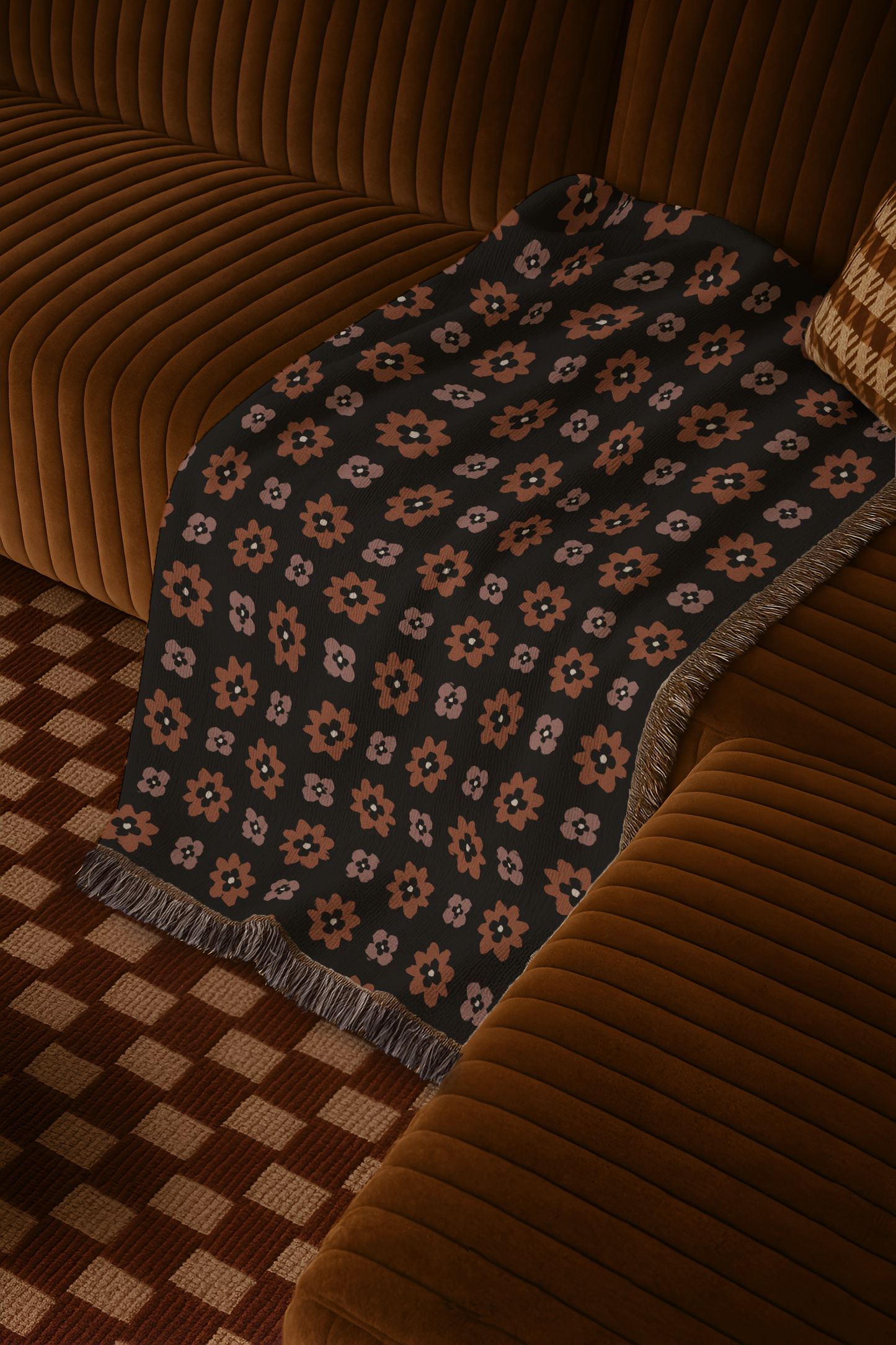 Retro Flower Power Woven Throw Blanket
