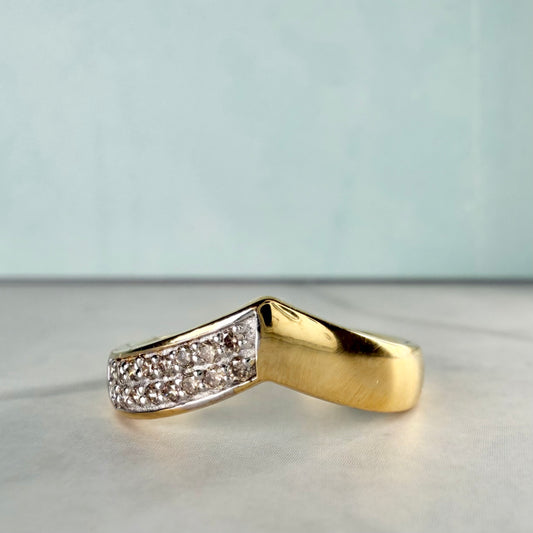 Natural Diamond Chevron Ring in Gold Plated Sterling Silver | HRD Antwerp Pavé V Ring